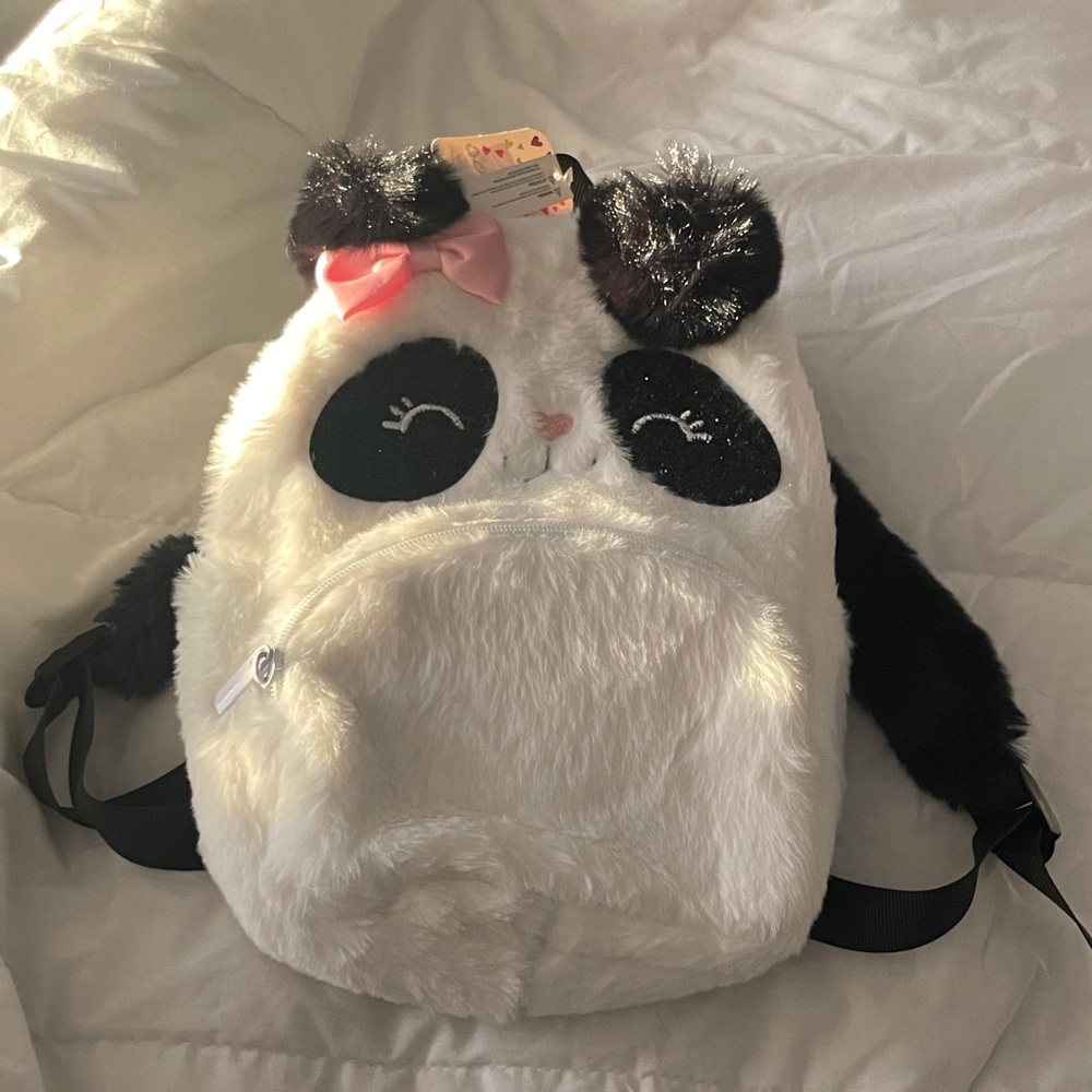 Claire's Panda Backpack - White, Black, and Pink